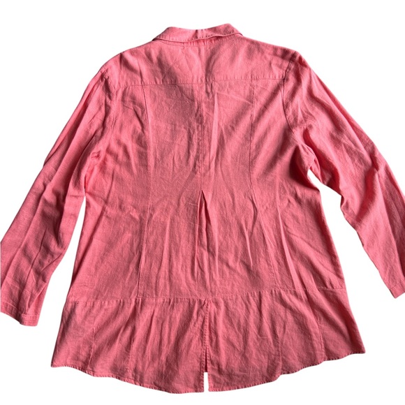 Simply Noelle Coral pink Button-up pockets linen long top Sz L/XL - Picture 2 of 9